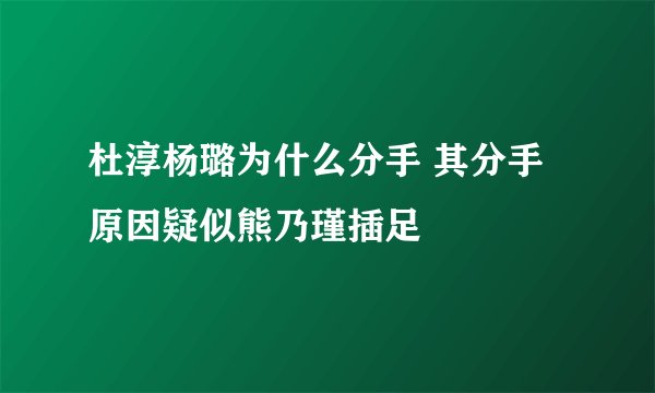 杜淳杨璐为什么分手 其分手原因疑似熊乃瑾插足