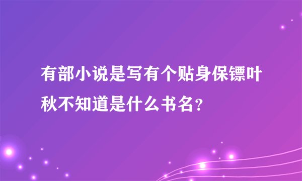 有部小说是写有个贴身保镖叶秋不知道是什么书名？