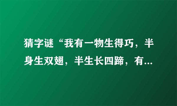 猜字谜“我有一物生得巧，半身生双翅，半生长四蹄，有蹄跑不快，有翅飞不好”