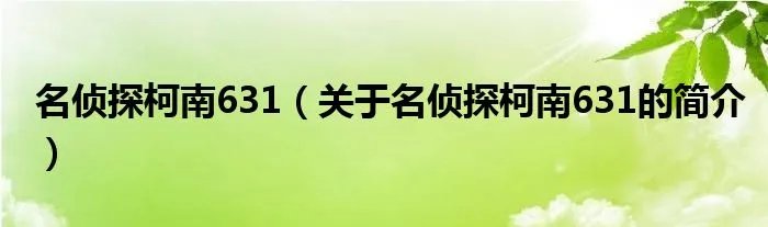 名侦探柯南631（关于名侦探柯南631的简介）