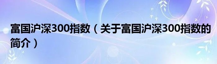富国沪深300指数（关于富国沪深300指数的简介）