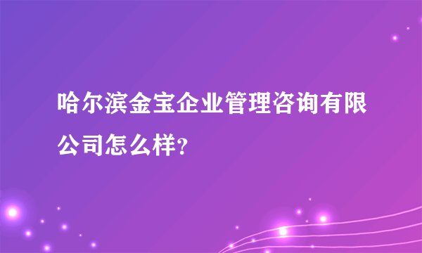哈尔滨金宝企业管理咨询有限公司怎么样？