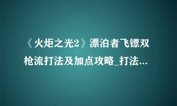 《火炬之光2》漂泊者飞镖双枪流打法及加点攻略_打法攻略::飞外