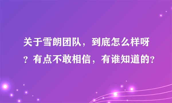 关于雪朗团队，到底怎么样呀？有点不敢相信，有谁知道的？