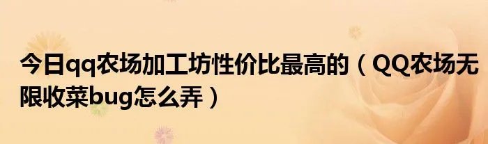 今日qq农场加工坊性价比最高的（QQ农场无限收菜bug怎么弄）