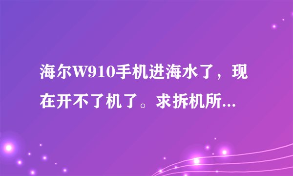海尔W910手机进海水了，现在开不了机了。求拆机所用的螺丝刀型号。我想拆开后晒晒。分数不多了