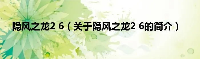 隐风之龙2 6（关于隐风之龙2 6的简介）