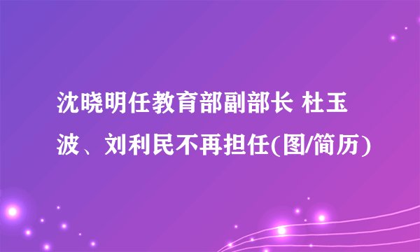 沈晓明任教育部副部长 杜玉波、刘利民不再担任(图/简历)