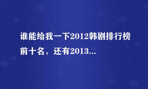 谁能给我一下2012韩剧排行榜前十名，还有2013比较受欢迎好看的韩剧？