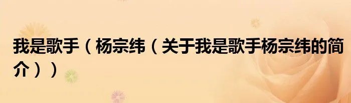 我是歌手（杨宗纬（关于我是歌手杨宗纬的简介））