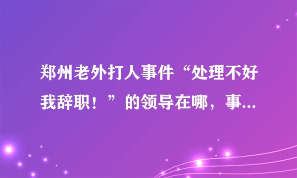 郑州老外打人事件“处理不好我辞职！”的领导在哪，事情处理的如何？