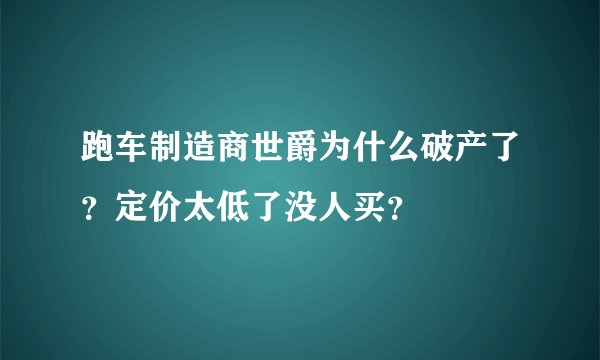 跑车制造商世爵为什么破产了？定价太低了没人买？