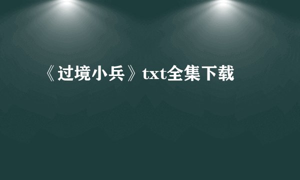 《过境小兵》txt全集下载