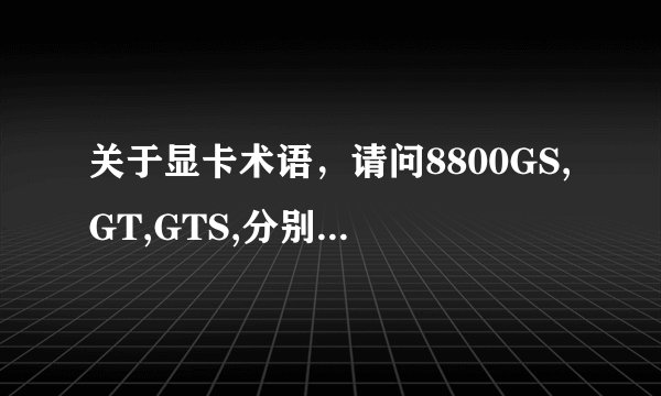 关于显卡术语，请问8800GS,GT,GTS,分别表示什么意思？