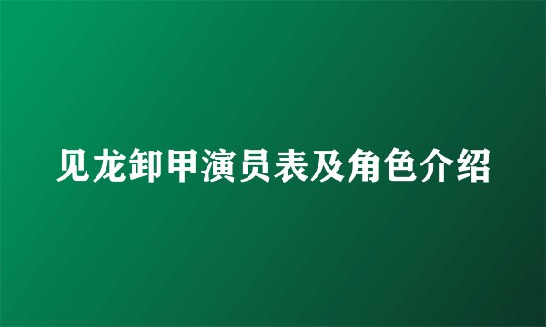 见龙卸甲演员表及角色介绍