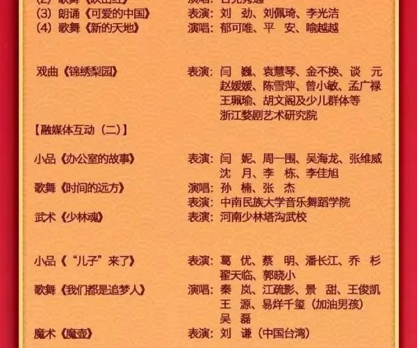 中央一台2019年春晚节目单