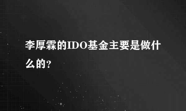 李厚霖的IDO基金主要是做什么的？