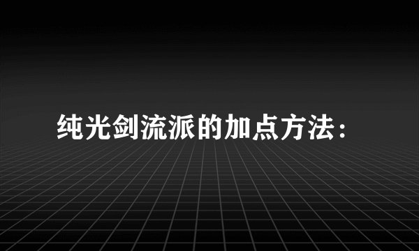 纯光剑流派的加点方法：