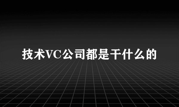 技术VC公司都是干什么的