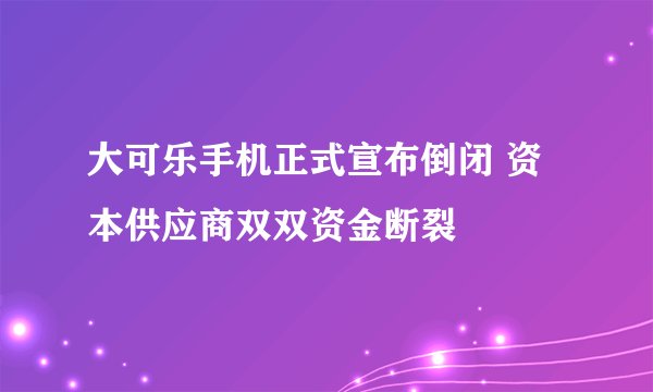 大可乐手机正式宣布倒闭 资本供应商双双资金断裂
