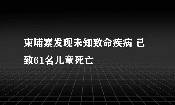 柬埔寨发现未知致命疾病 已致61名儿童死亡