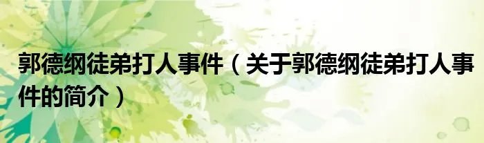 郭德纲徒弟打人事件（关于郭德纲徒弟打人事件的简介）