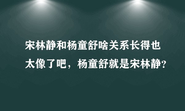 宋林静和杨童舒啥关系长得也太像了吧，杨童舒就是宋林静？
