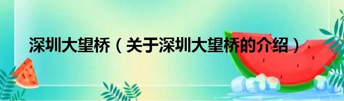 深圳大望桥（关于深圳大望桥的介绍）