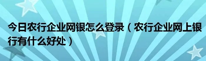 今日农行企业网银怎么登录（农行企业网上银行有什么好处）