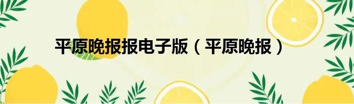 平原晚报报电子版（平原晚报）