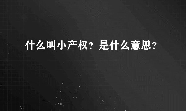 什么叫小产权？是什么意思？