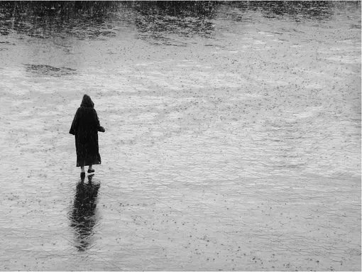 一个人在淋雨的图片，唯美一点的。没带伞的。