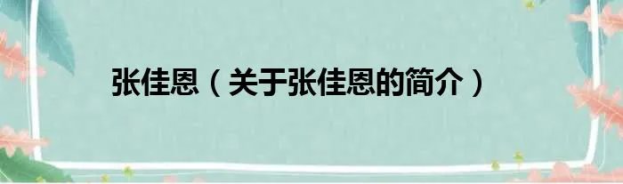 张佳恩（关于张佳恩的简介）