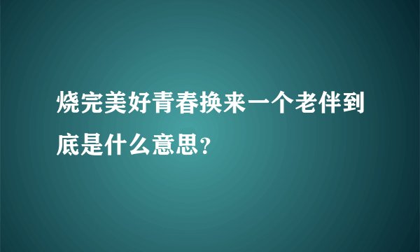 烧完美好青春换来一个老伴到底是什么意思？