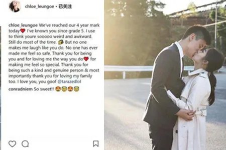 梁家辉女儿晒吻照引关注  chole发文感谢男友的深爱