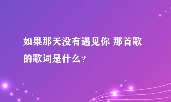 如果那天没有遇见你 那首歌的歌词是什么？