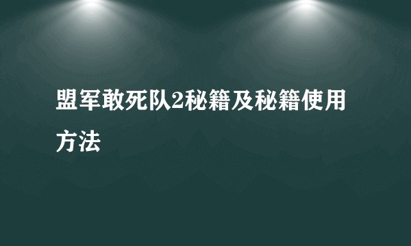盟军敢死队2秘籍及秘籍使用方法