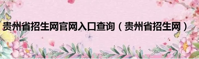 贵州省招生网官网入口查询（贵州省招生网）