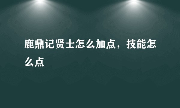 鹿鼎记贤士怎么加点，技能怎么点