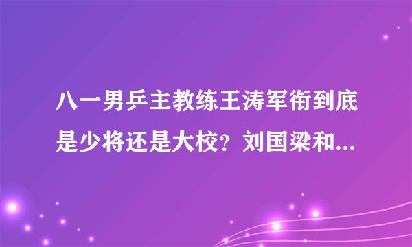 八一男乒主教练王涛军衔到底是少将还是大校？刘国梁和王皓呢？