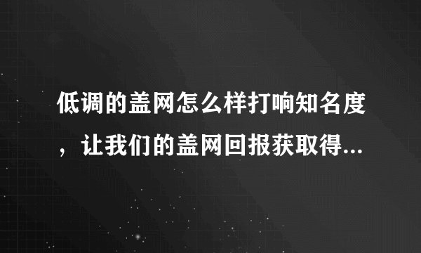 低调的盖网怎么样打响知名度，让我们的盖网回报获取得更加激动人心呢？