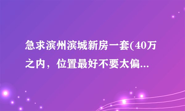 急求滨州滨城新房一套(40万之内，位置最好不要太偏）,都转了半年了，怎么这么难呢，现在即将开盘的有哪些