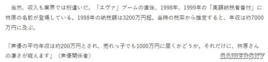 资深声优林原惠的收入揭秘 年薪曾达7000万日元