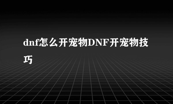 dnf怎么开宠物DNF开宠物技巧