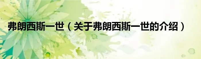 弗朗西斯一世（关于弗朗西斯一世的介绍）