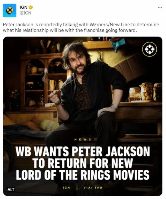 曝彼得杰克逊正在与华纳谈判 回归指导《指环王》新片