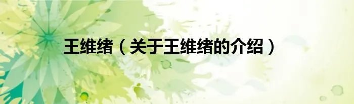王维绪（关于王维绪的介绍）