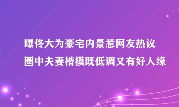 曝佟大为豪宅内景惹网友热议圈中夫妻楷模既低调又有好人缘