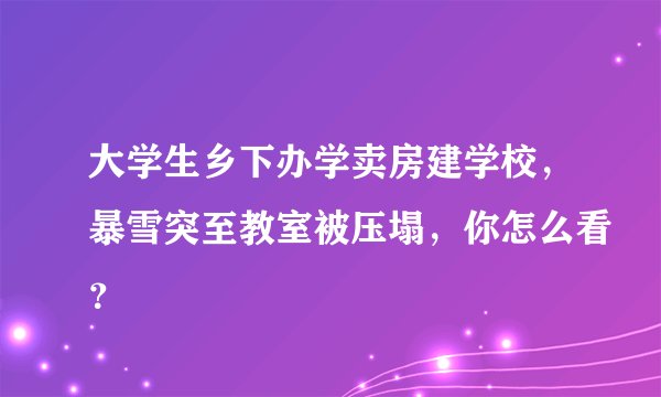 大学生乡下办学卖房建学校，暴雪突至教室被压塌，你怎么看？