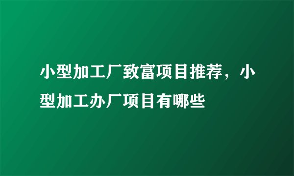 小型加工厂致富项目推荐，小型加工办厂项目有哪些